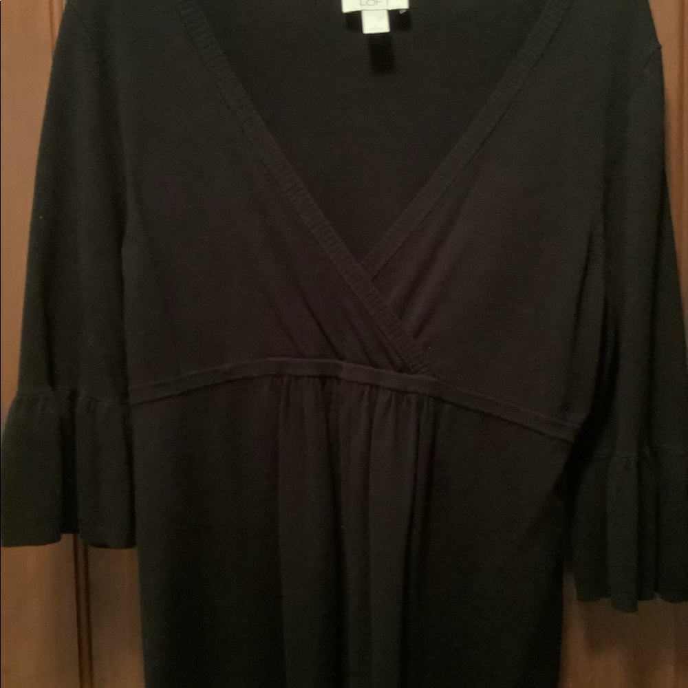 Loft size large sweater with cropped ruffle sleeves ,black